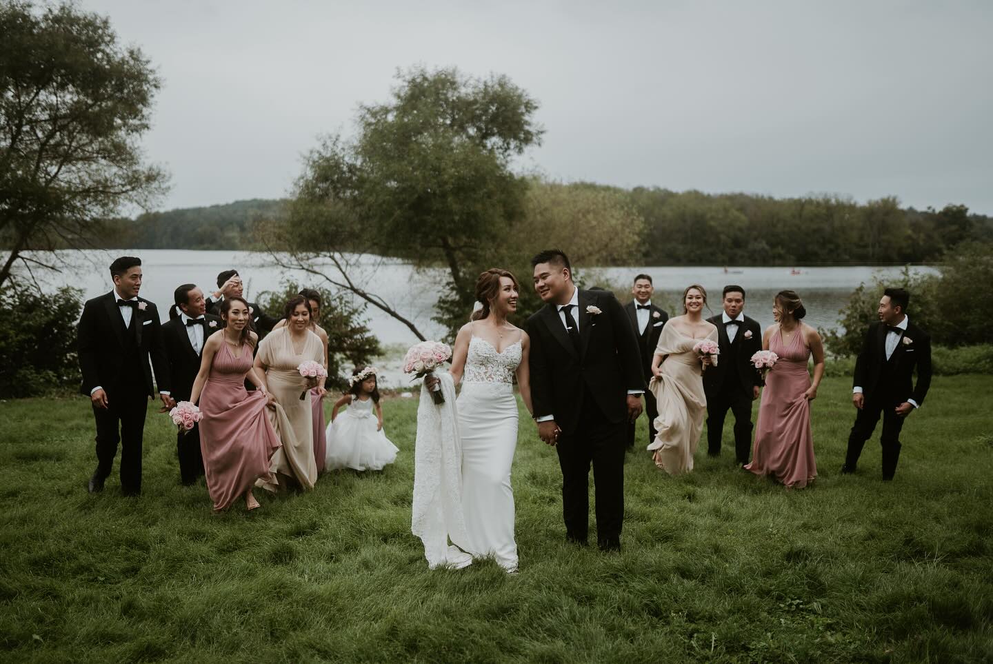 A wedding party celebrating at The Lake House Inn in Bucks County PA