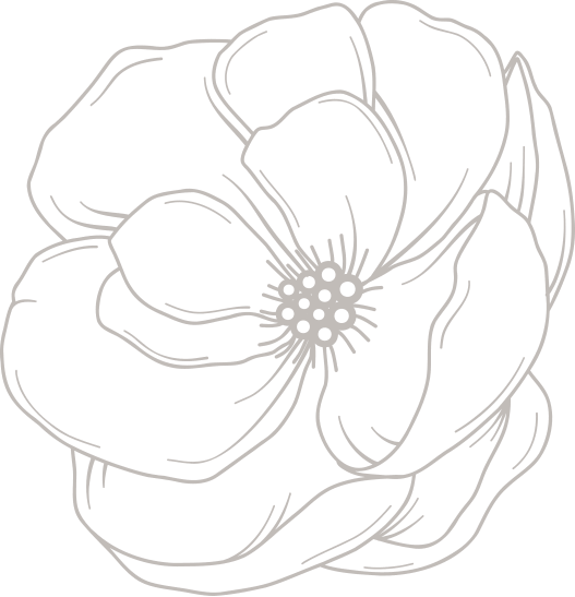 Simple line drawing of a single large flower with multiple petals and a central cluster of stamens, shown in grayscale—perfect for wedding packages and elegant event themes.